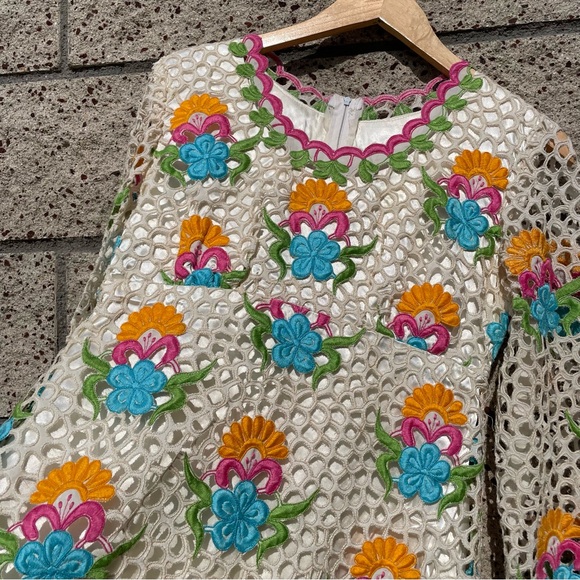 VTG *RARE* Handmade 1960s Maxi Empire Waist Bell Sleeve Lace Floral Dress - Picture 4 of 11